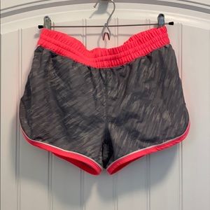 Grey & Bright Pink Under Armour Workout Shorts, XS